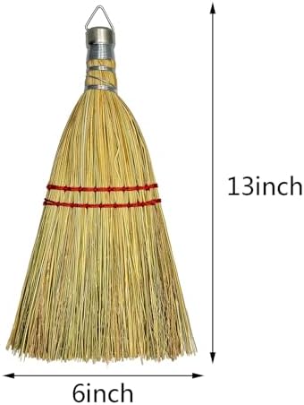 12 Inch Corn Handmade Broom Mini Whisk Made of Natural Corn Broom Straw with a Solid Metal Hang Design for Outdoor Car Porch Debris Dust Dirt Driveways Sidewalks Halloween