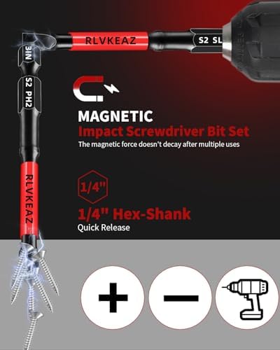 3-Inch Long Magnetic Screwdriver Bit Set, Phillips Slotted, 10-Pack