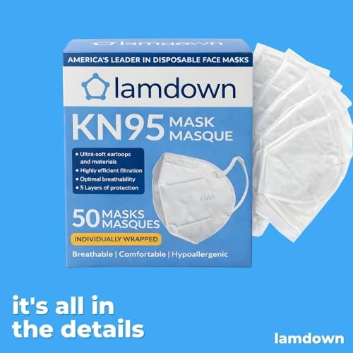 (50-Pack) KN95 Face Masks, Individually Wrapped, Premium Disposable Dust Mask, White