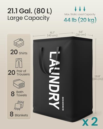 SONGMICS Laundry Hamper, 80L Foldable Basket, 2 Pack, Water-Repellent