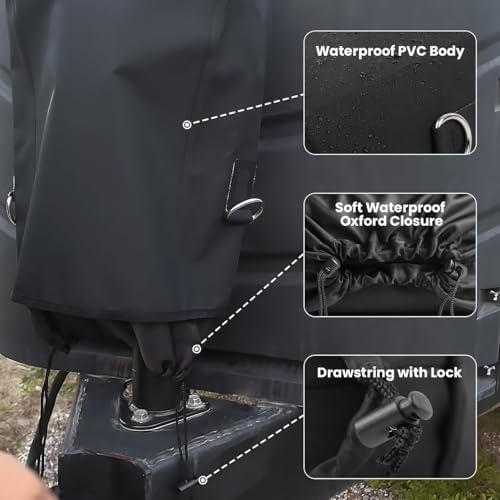 RV Electric Tongue Jack Cover, Heavy-Duty Waterproof with Chain Hook-Black