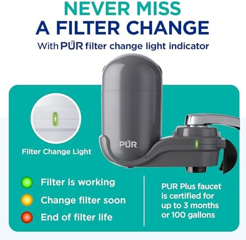 PUR Plus Faucet-Mount Water Filtration System, Lead-Reducing Filter, Grey