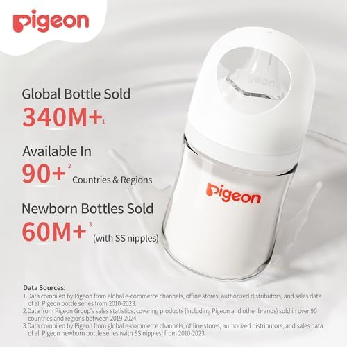 Pigeon Glass Baby Bottles Wide Neck, 5.4 Oz, Pack of 3