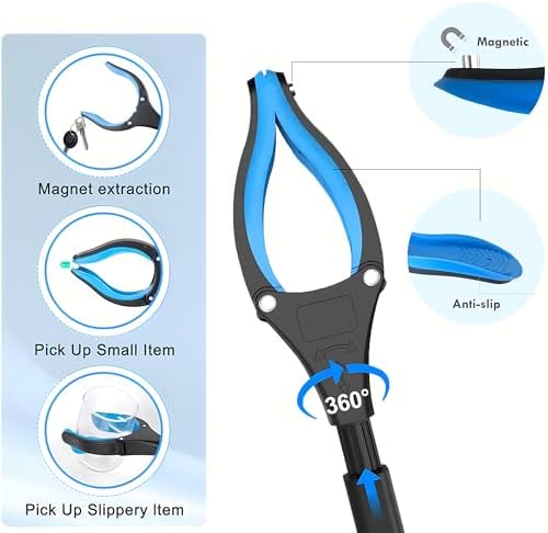 Grabber Reacher Tool - Foldable Gripper and Reaching Tool - Heavy Duty Pick Up Stick Grabbers for Seniors, Trash, Surgery Recovery Must Haves Gifts, 32” Picker Upper Grabber (Blue)