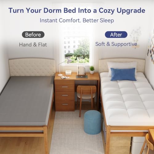 ELEMUSE Twin XL Mattress Topper for College Dorm, Thick Pillow Top Bed Pad