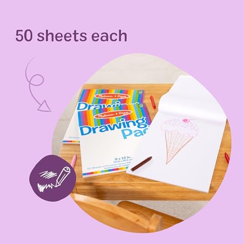 Melissa & Doug Drawing Paper, Sketch Pad, 3-Pack Bundle for Coloring, Writing or Painting (9 x 12 inches) - 50 Sheets Each, Kids Drawing Pad & Art Supplies for Kids Ages 3+ - FSC Certified