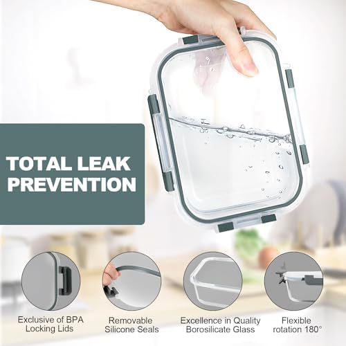 VERONES 10 PACK 22 OZ Glass Meal Prep Containers Set with Lids, Grey