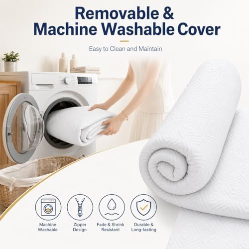 BedsPick Twin XL Mattress Topper, 3 Inch Gel Memory Foam Topper for Dorm & College Students, Foam Pad with Non-Slip Washable Cover & Adjustable Straps, Pressure Relief, CertiPUR-US Certified, White