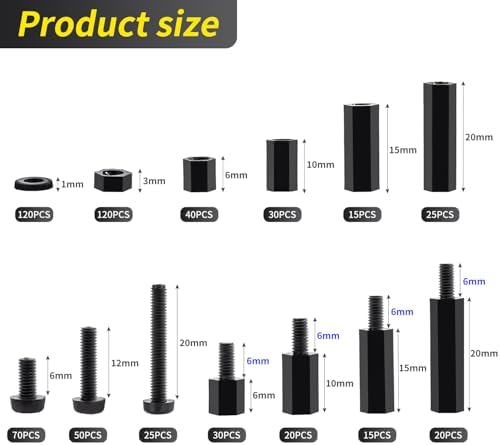 580 PCS M3 Black Nylon Standoff Kit with Spacers, Screws, and Nuts - Motherboard & PCB Mounting Standoffs and Screws, Threaded Pillar Spacers for Circuit Boards and Computer Building