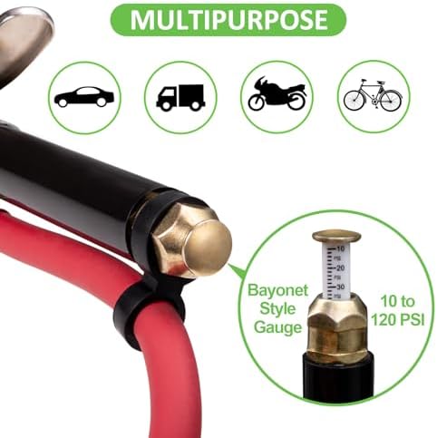 Spurtar 10-120 PSI Tire Pressure Gauge with Inflator Heavy Duty