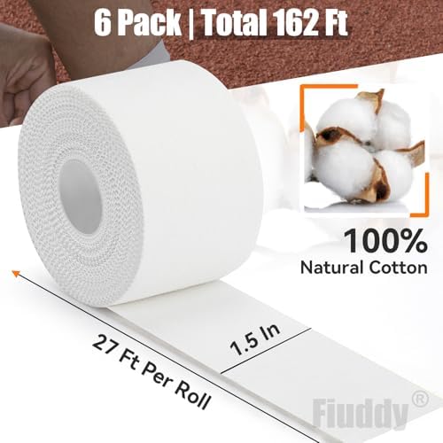 Professional White Athletic Sports Tape, 6 Pack Wrist Ankle Tape