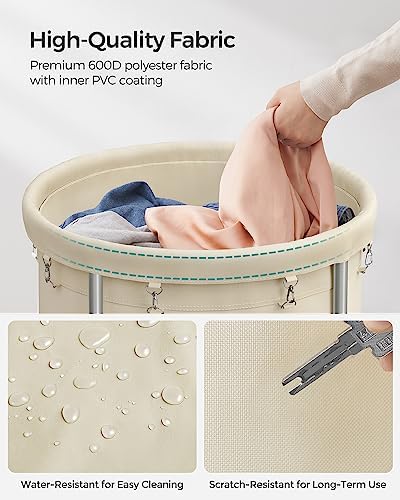 SONGMICS Laundry Basket with Wheels,190L, Steel Frame, Removable Bag