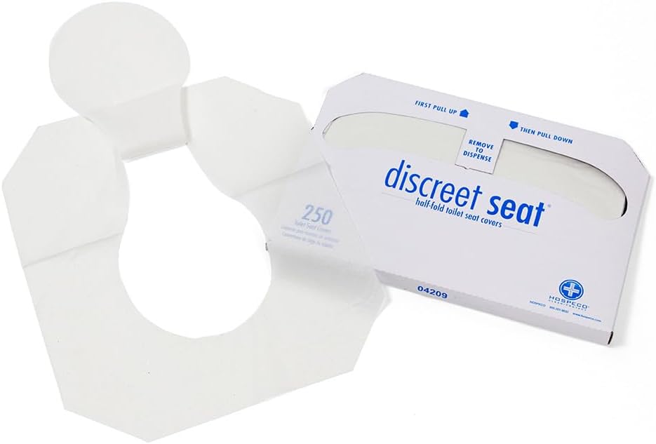 Hospeco Flushable Toilet Seat Covers - 1000 Pcs, 4 Packs of 250 - Disposable Paper Discreet Seats for Commercial Wall Dispenser, 16.75 x 14.25 Half-Fold, White