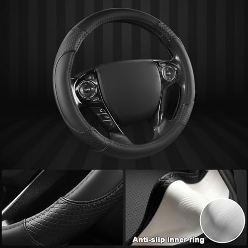 GIANT PANDA Microfiber Leather Steering Wheel Cover for Honda Accord,Civic,CR-V,HR-V,Pilot(Diamond-Pattern-Black-Standard Size)