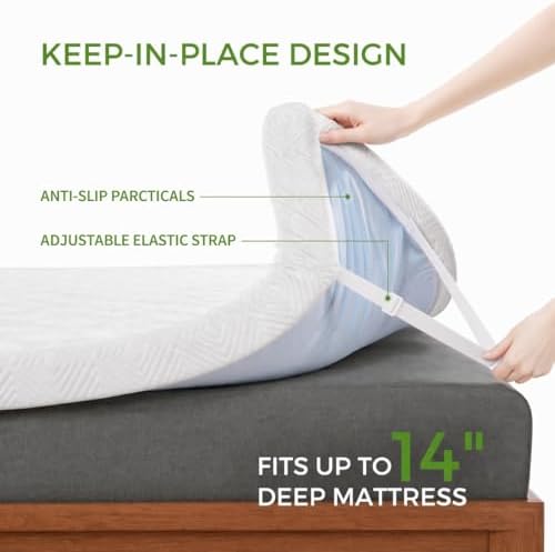 BedsPick Twin XL Mattress Topper, 3 Inch Gel Memory Foam Topper for Dorm & College Students, Foam Pad with Non-Slip Washable Cover & Adjustable Straps, Pressure Relief, CertiPUR-US Certified, White