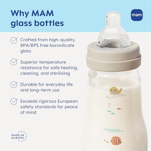 MAM 6oz Pure Glass Feel Good Anti-Colic 0+ Months Baby Bottle, 3 Pk, Unisex