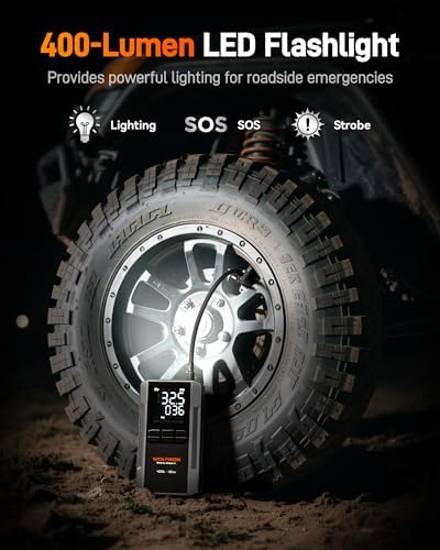 WOLFBOX MV24A 4000A Jump Starter with 160PSI Air Compressor, 12V Car Battery Booster, 88.8Wh Portable Jump Box (10L Gas/10L Diesel) with 65W Fast Charging, Tire Inflator, Jumper Cables, LED Light