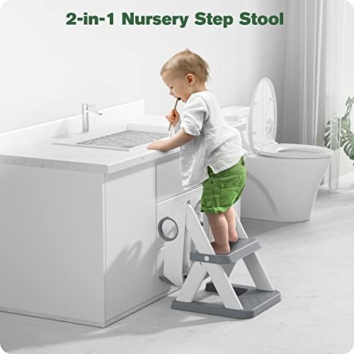 Rabb 1st® Potty Training Seat, Toddler Toilet Seat for Kids Boys Girls, 2 in1 Potty Training Toilet with Step Stool, 6 Adjustable Height, Splash Guard, Stable Triangular Anti-Slip Design(Grey)