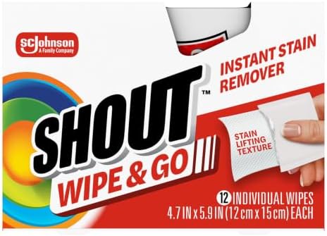 Shout Wipe & Go, Portable Instant Stain Remover Wipes, 12 Count, (6 Pack)