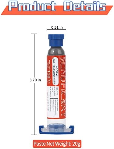 Wonderway Sn42/Bi58 T4 Lead Free Solder Paste No Clean, 138℃ Melting Point (20g)
