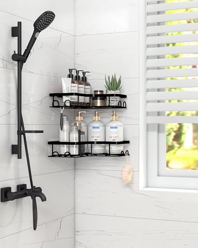 Sakugi Black Corner Shower Caddy Adhesive No Drilling Bathroom Shelves