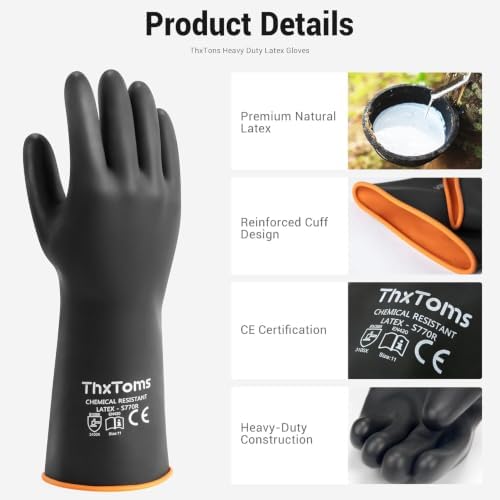 ThxToms Chemical Resistant Gloves, 28 Mil Heavy Duty Latex, 18 Inch, 1 Pair