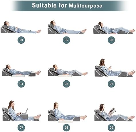 Yojoker 6pcs Orthopedic Bed Wedge Pillow Set for Sleeping, Post Surgery Foam for Body, Back and Leg Pain Relief Comfortable & Adjustable Support Pillows-Anti Snoring, Heartburn