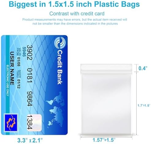 1.5''x 1.5'', (Pack of 100) 2 mil Thick Clear Plastic Reclosable Zip Poly Bags with Resealable Lock Seal Zipper for Photo, Jewelry, Bakery, Treats, Travel, Storage, Packaging & Shipping…