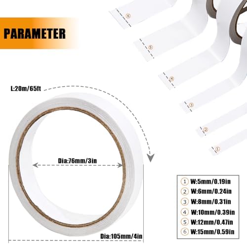 Double Sided Tape for Crafts, Double-Sided Tape for Arts, Scrapbook Supplies, Photography, Gifts Box, Scrapbooking, Card Making, Paper Backing, Tear-by-Hand, 6 Roll Heavy Duty Multi-Size Adhesive Tape