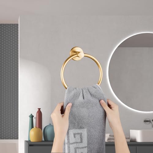 Towel Ring, Bathroom Hardware Accessories, Wall-Mounted Towel Ring, Simple Round Stainless Steel Towel Rack, for Bathroom and Kitchen (Gold)