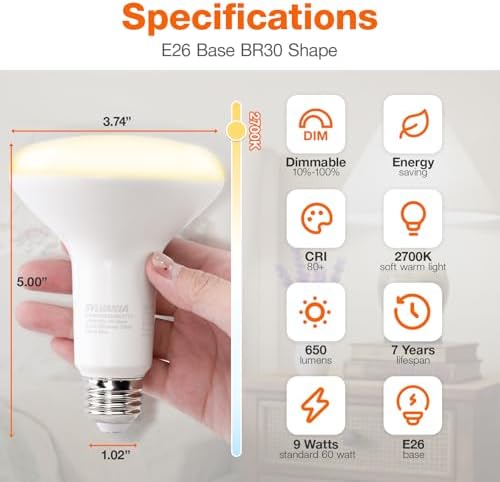 Sylvania ECO LED BR30 Light Bulb, 65W = 10W, Dimmable, Frosted Finish, 650 Lumens, 2700K, Soft White - 4 Pack (40870)