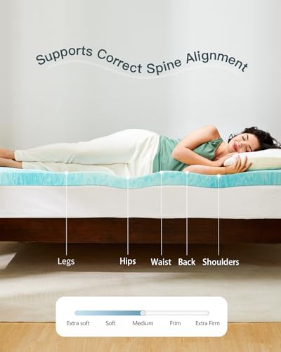 PERLECARE 3 Inch Queen Memory Foam Mattress Topper, Cooling Gel Infused Mattress Pad, Ventilated Bed Topper for Pressure Relief, Made with CertiPUR-US® Certified Foam, Blue