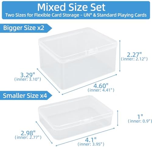 neotidy Playing Card Storage Box Set of 6, Clear Plastic Playing Card Cases Organizer with Snap Lid, Mixed Sizes Card Game Storage for UN* Cards, Standard Decks, Trading Cards, Card Game Holder Case