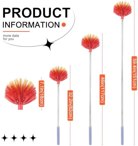 Cobweb Duster with Extension Pole, 59" Adjustable Spider Web Brush