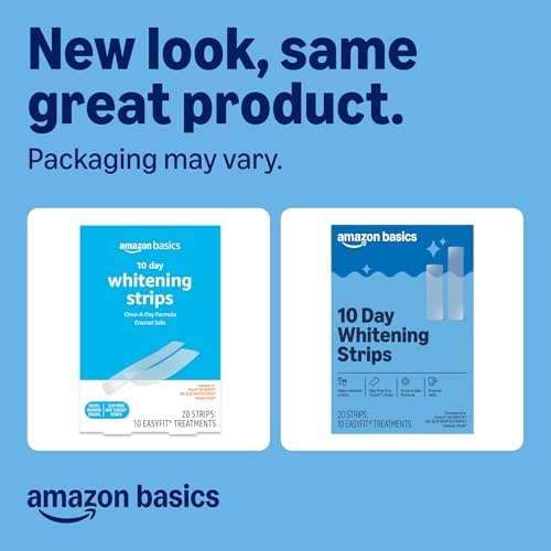 Amazon Basics 10 Day Teeth Whitening Strips Kit, 10 Treatments, 1-Pack, Packaging May Vary