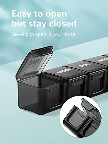 Sukuos Extra Large Weekly Pill Organizer, 7 Day Daily Pill Box Case Easy to Open, Silkscreen Printed Medicine Container with Clear Lid for Vitamins, Fish Oils or Supplements
