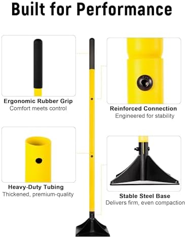 8"x8" Steel Tamper with 48" Handle, Heavy Duty Hand Compactor Tool for Leveling Soil, Gravel, Sand, Asphalt, Ground, Paver, Driveway, Garden, Yard and Blacktop Repair