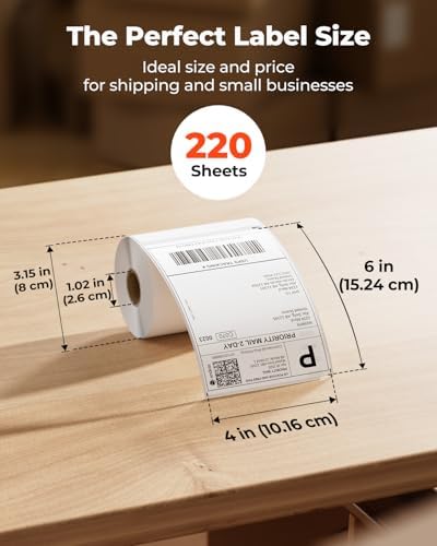 MUNBYN 4"x6" Thermal Printer Label, Shipping Labels, 220 Sheets/Roll