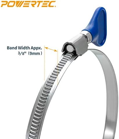 POWERTEC 70260 4 Inch Key Hose Clamp, Thumb Screw Key Adjustable Stainless Steel Hose Clamps for Dust Collection, Dust Collector and Dryer Vent Hose, Pipe Clamp, RV Clamp, Worm Gear Clamp, 10 pack