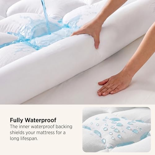 Bedsure Twin XL Mattress Topper - 800 GSM Waterproof Mattress Topper for College Dorm Room Essentials with 8-21 Inches Deep Pocket, Pillow Top Twin Extra Long Bed Pad Fitted for Bedroom - White