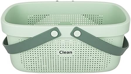 JiatuA Plastic Storage Basket with Handle Portable Shower Caddy Tote Organizer Basket Bin for Bathroom Kitchen Dorm Room Bedroom, Green
