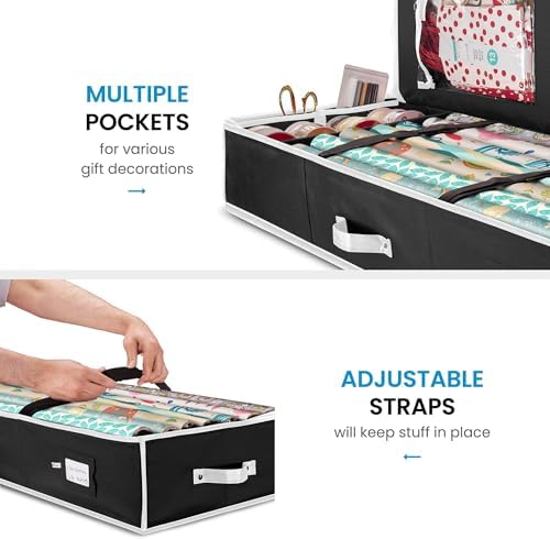 ZOBER Wrapping Paper Storage, Gift Wrapping Organizer Storage, Black/White
