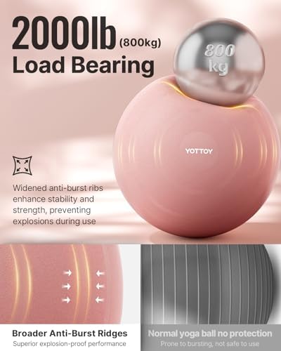 YOTTOY Anti-Burst Exercise Ball for Working Out, Yoga & Pregnancy, Extra Thick Workout Ball for Physical Therapy & Fitness