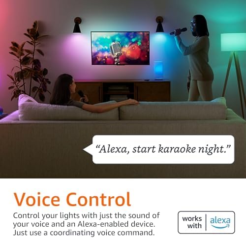 Amazon Basics Smart A19 LED Light Bulb, Color Changing, 9W (60W Equivalent), 800LM, Works with Alexa Only, WiFi 2.4 GHz, No Hub Required, Mood Lighting, Energy Efficient, 1-Pack