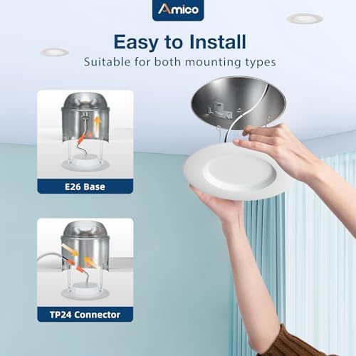 Amico 24 Pack 5/6 inch LED Recessed Lighting, Retrofit Can Lights, White