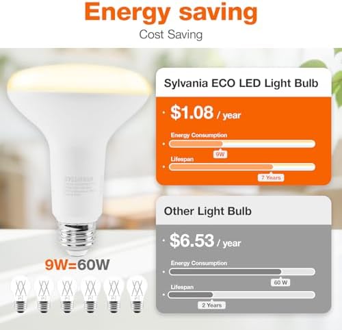 Sylvania ECO LED BR30 Light Bulb, 65W = 10W, Dimmable, Frosted Finish, 650 Lumens, 2700K, Soft White - 4 Pack (40870)
