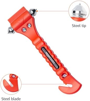 Amazon Basics Emergency Escape Tool, Window Breaker and Seatbelt Cutter, Car Safety Hammer with Protective Bracket, Bright Orange, 2 Pack, SW-835