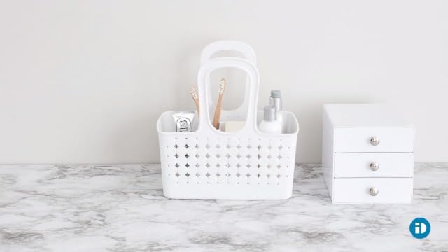 iDesign Portable Shower Caddy Basket with Handle, White