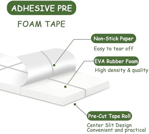 330 PCS Double Sided Foam Tape Pre Cut 1/2 X 2/5 Inch Small Adhesive Foam Squares for Crafts Thin Foam Craft Tape Split for Arts Crafts Sewing Scrapbook DIY Christmas (Tape, White)