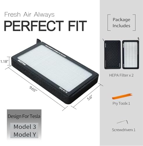 HEPA Cabin Air Filter for Tesla Model 3 Model Y (2016-2026) with Activated Carbon(2-pack) Dual layer Air Filter Replacement